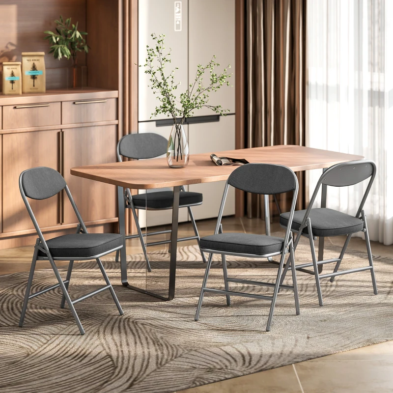 HOMCOM Set of Four Folding Corduroy Seat Chairs - Dark Grey