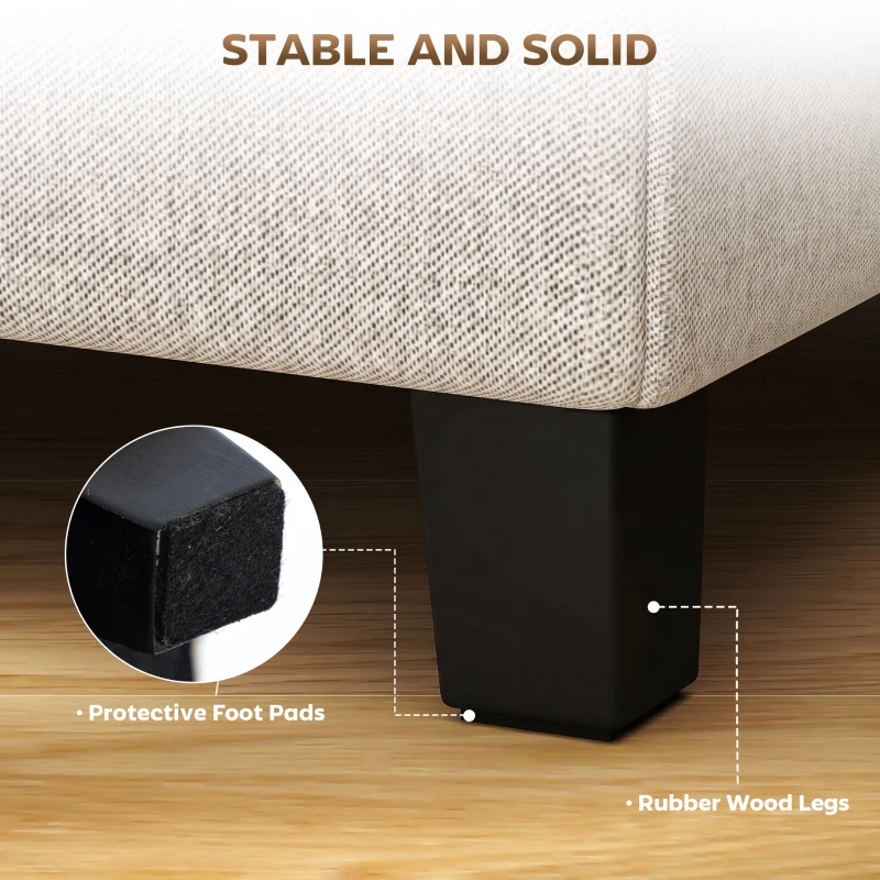 HOMCOM Small Ottoman, Square Footstool with Side Pocket, Rubber Wood Legs and Padded Seat for Living Room, Beige