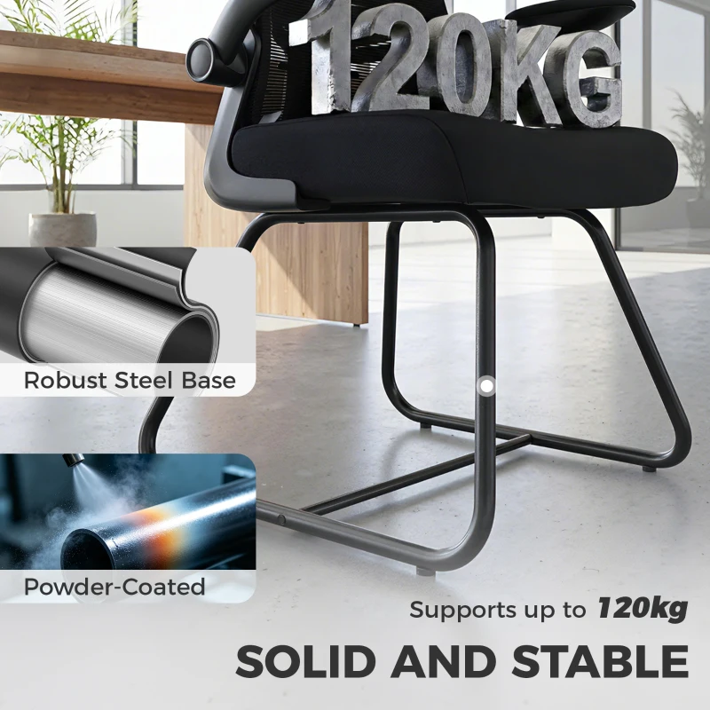 HOMCOM Reception Chair, Conference Meeting Office Chair with Flip-up Armrest, Mesh Backrest, Lumbar Support and Metal Base