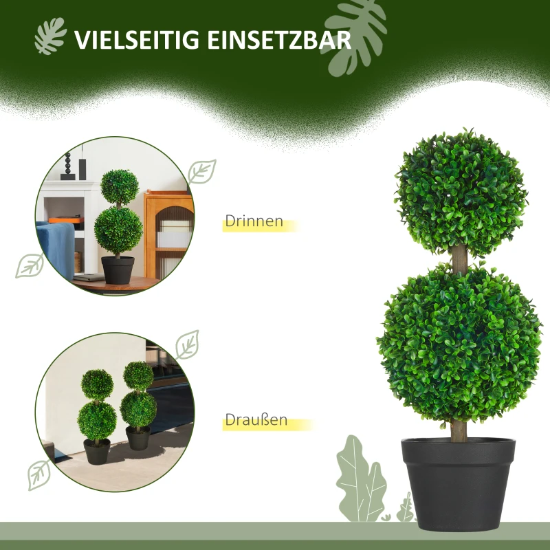 HOMCOM 2-delige set kunstboek, 2 buxusbomen, buiten, 17 cm x 17 cm x 60 cm, Groen + Bruin + Zwart.