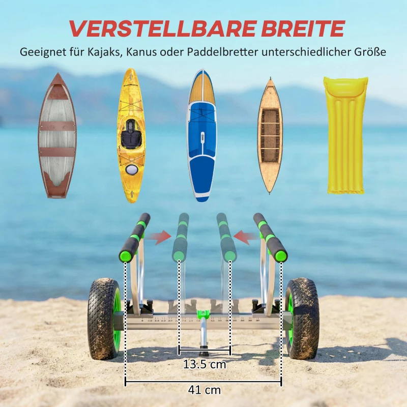 SPORTNOW bootkar, in breedte verstelbaar, draagvermogen tot 100 kg, aluminium, zwart+groen, 79 x 72,5 x 42 cm