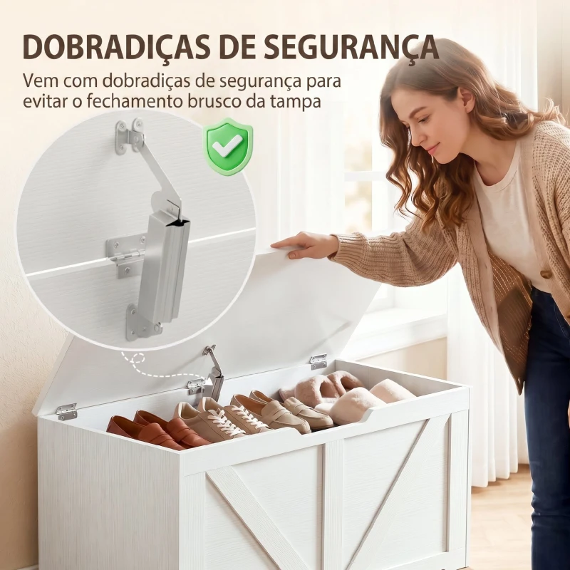 HOMCOM Baú de Arrumação 100L com Dobradiça de Segurança e Puxador em U para Hall de Entrada ou Sala 80x40x45 cm Branco