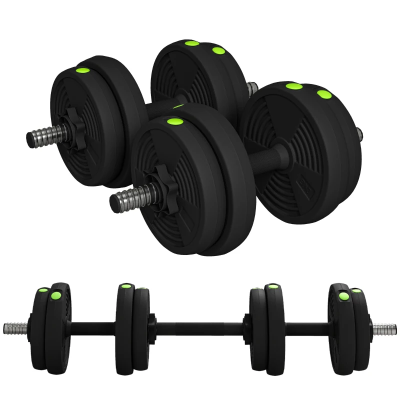 SPORTNOW Juego de Mancuernas Ajustables 15 kg 2 en 1 con Barras Conexión y Mangos Antideslizantes para Gimnasio en Casa Negro