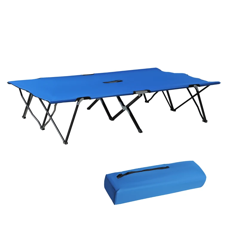 Outsunny Double Camping Cot Bed, with Bag - Blue