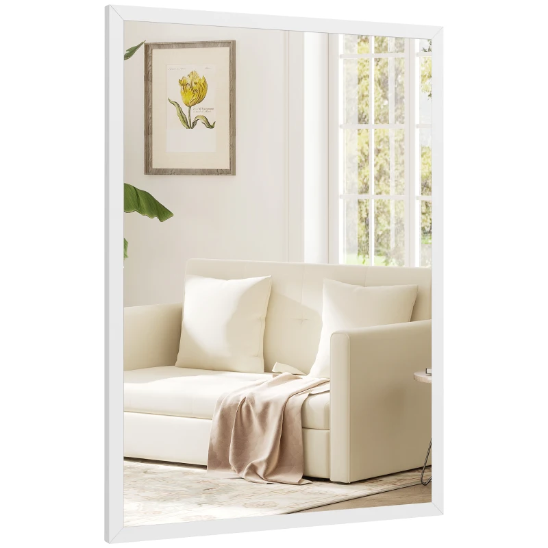 HOMCOM Miroir mural rectangulaire 60 x 40 cm, cadre en bois blanc, idéal pour la salle de bain, salon ou chambre
