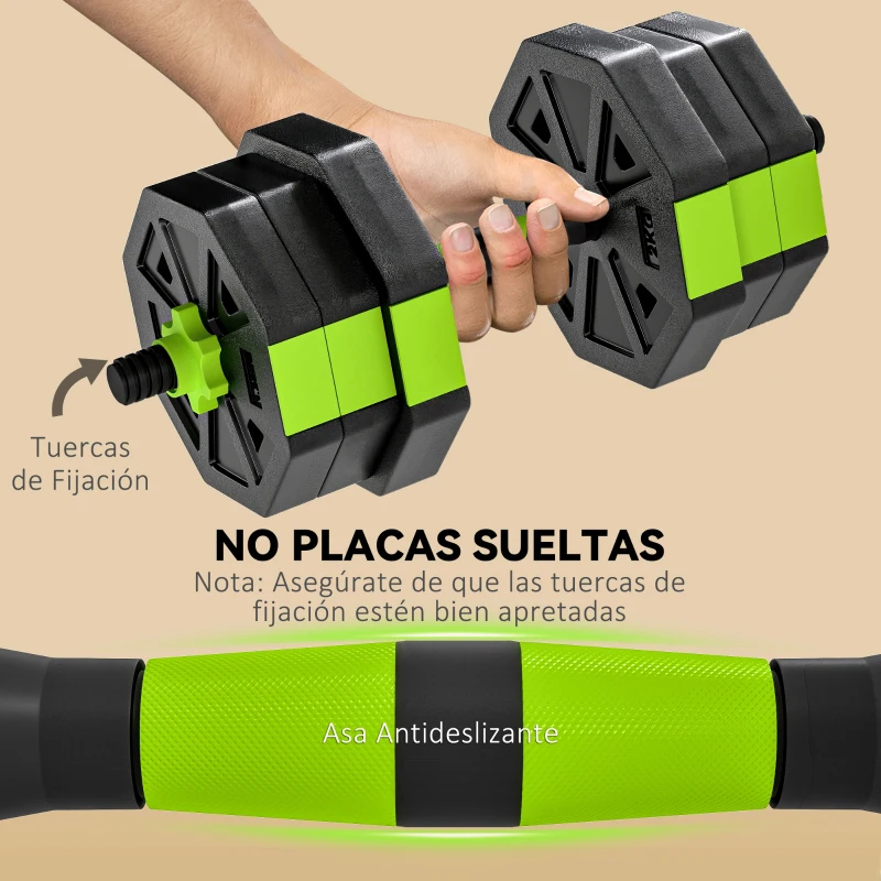 SPORTNOW Juego de Mancuernas Ajustables 20 kg 6 en 1 como Kettlebell Barra Mancuernas Soporte para Flexiones para Gimnasio Casa