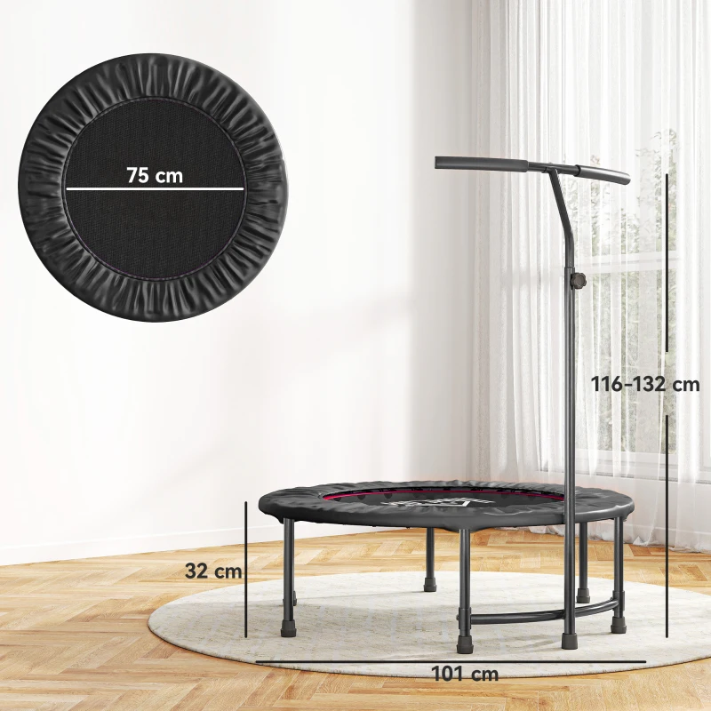 HOMCOM 40" Fitness Trampoline with Adjustable Handle, Rebounder Trampoline, Mini Jumper for Indoor Exercise Workout, Black