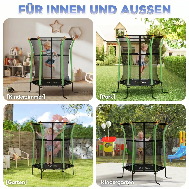 HOMCOM Trampolin für Kinder, 122 x 111 cm, mit Sicherheitsnetz, gepolstert, Stahl, belastbar bis 50 kg