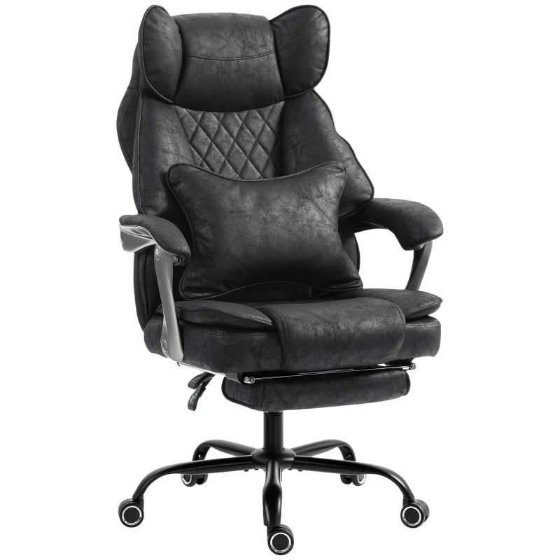 HOMCOM Executive Office Chair, Leathaire Big and Tall Office Chair 180 kg with Wide Seat, Reclining, Lumbar Support, Black