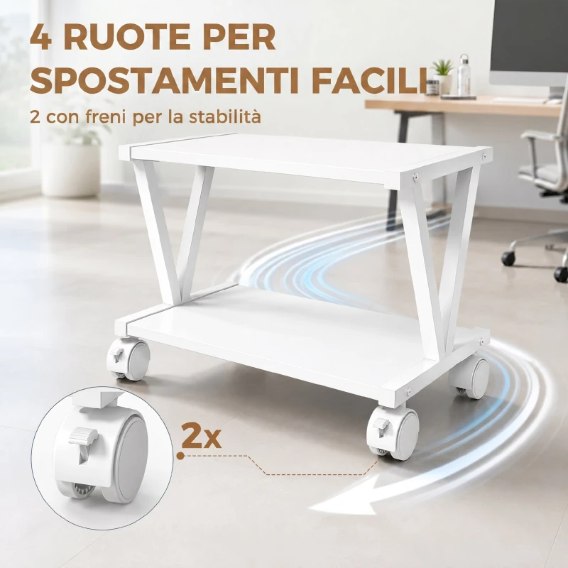 HOMCOM Supporto Stampante con 2 Ripiani per Ufficio e Casa, Bianco
