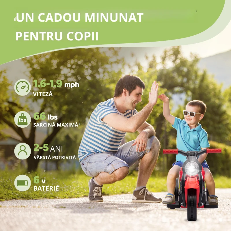 AIYAPLAY Motocicletă electrică pentru copii, 6V cu muzică și bule, 2,5-3 km/h, pentru copii 2-5 ani