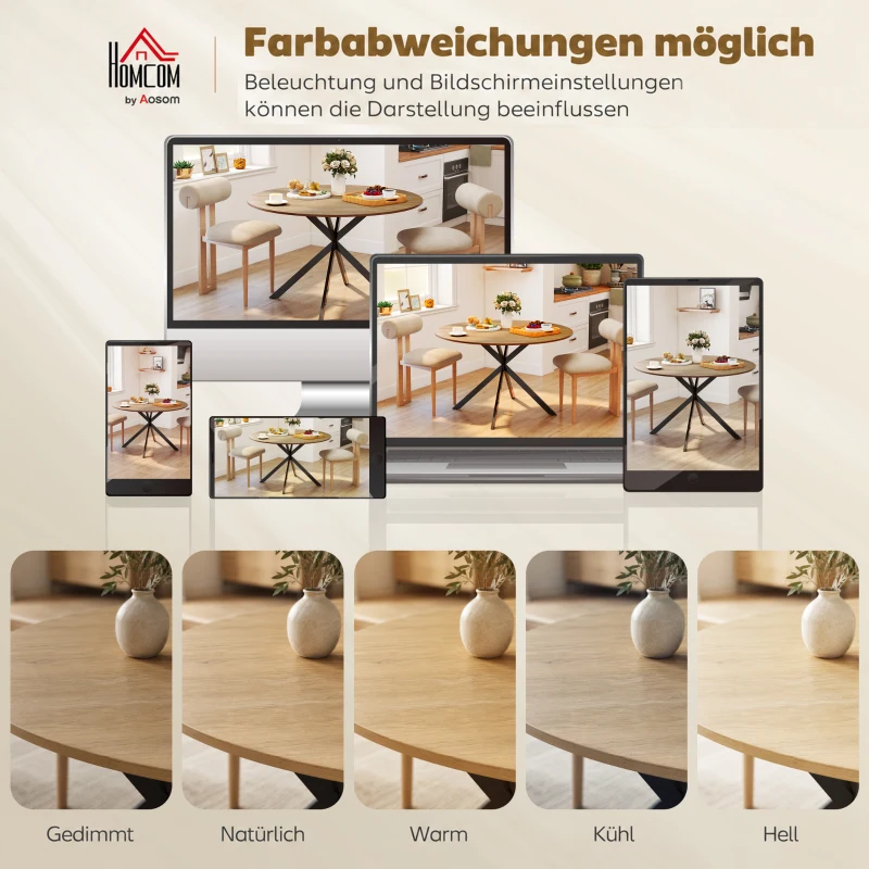 HOMCOM Ronde eettafel voor 4 personen, keukentafel in industriële stijl met stalen poten, voor eetkamer en keuken, eiken
