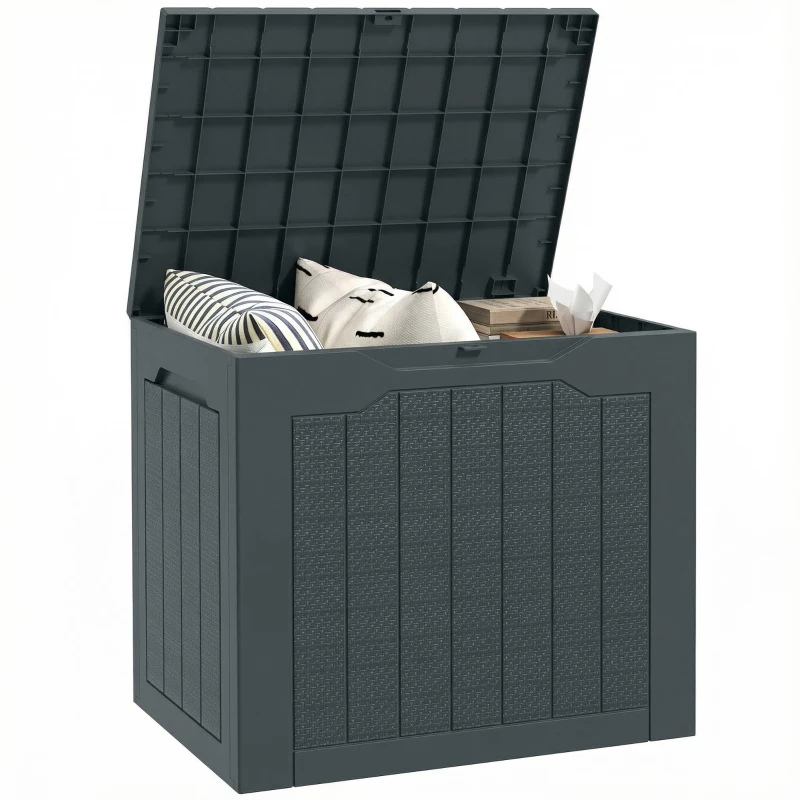 Outsunny Coffre de rangement extérieur 97L avec poignées encastrées, malle de rangement extérieur étanche 56x41x50cm, gris foncé
