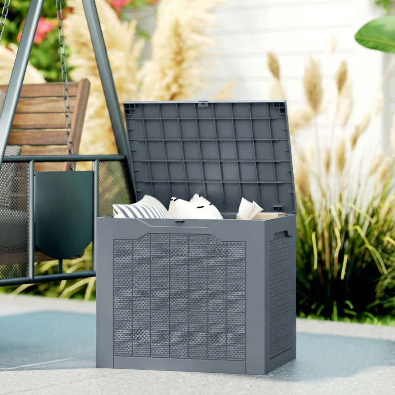 Outsunny Coffre de Rangement Extérieur 97L avec Poignées Encastrées, Malle de Rangement Extérieur Étanche, 56x41x50cm, Gris Clair