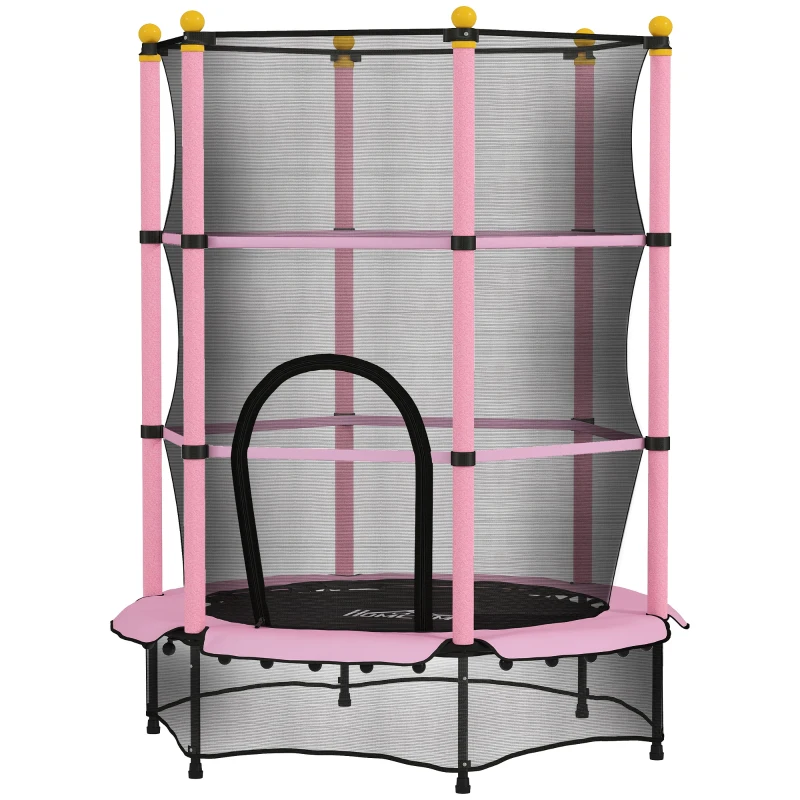 HOMCOM Trampolin für Kinder, Ø140 cm, mit Sicherheitsnetz, für innen und außen, Stahl, Kunststoff, belastbar bis 50 kg, Rosa
