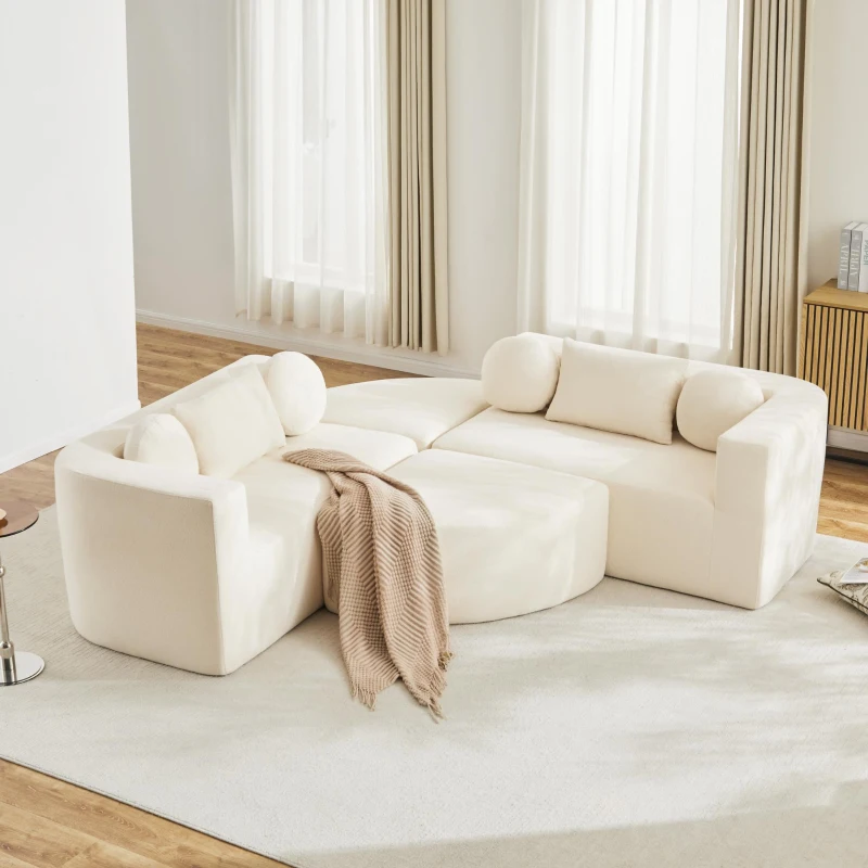 Modulare Schlafcouch mit Schlaffunktion, hochelastischer Schwamm und Taschenfederkern, 292x165x68 cm, Beige
