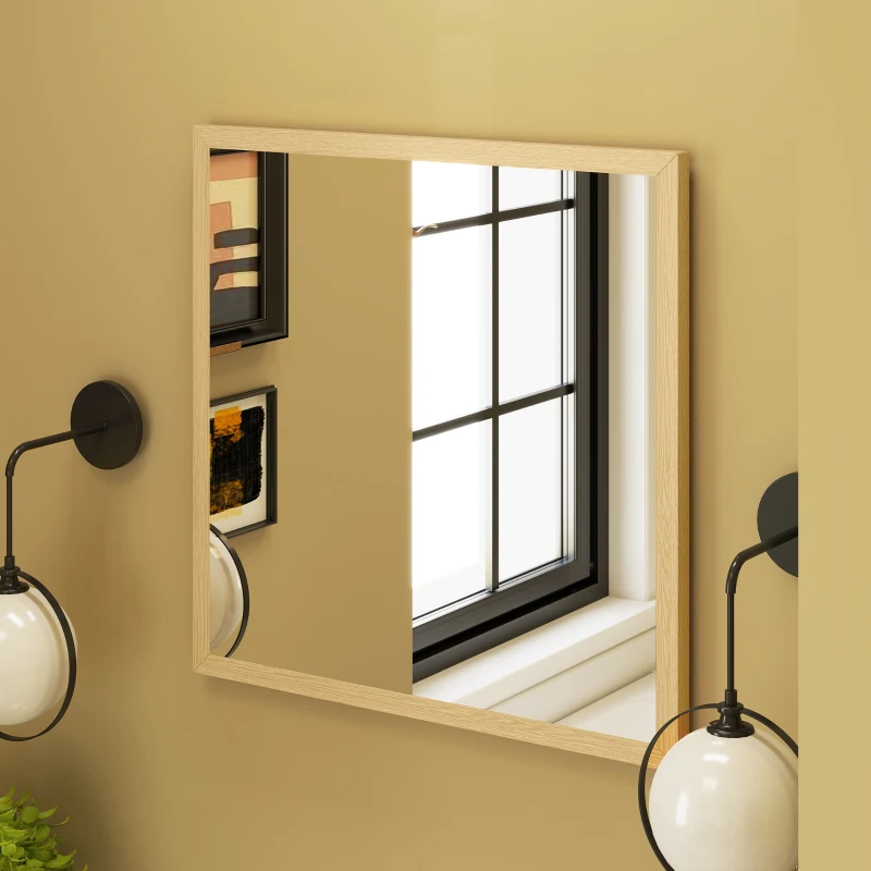 HOMCOM Miroir mural carré 50 x 50 cm, cadre en bois naturel, idéal pour la salle de bain, salon ou chambre