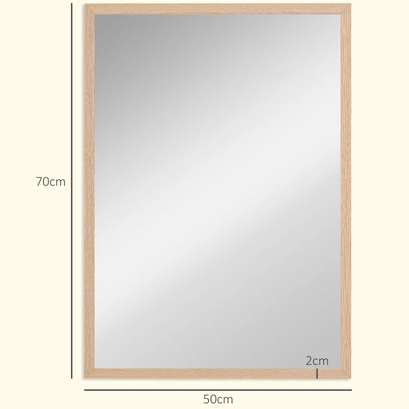 HOMCOM Miroir mural rectangulaire 50 x 70 cm, cadre en bois, idéal pour la salle de bain, salon ou chambre, naturel