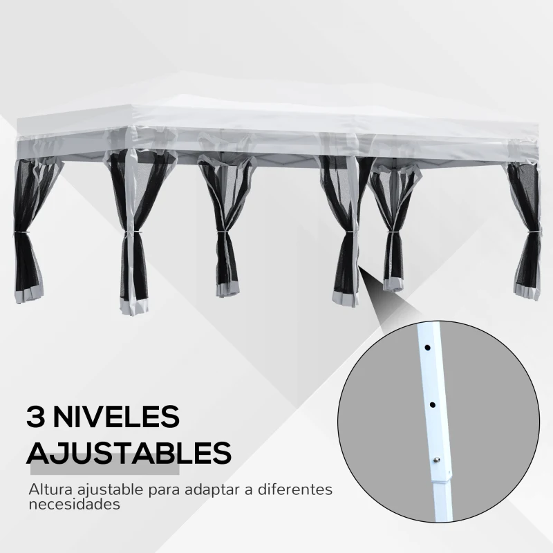 Outsunny Carpa Plegable 6x3 m Cenador para Jardín Gazebo con 6 Cortinas Mosquitera y Cremallera Bolsa de Transporte Impermeable para Exterior Blanco