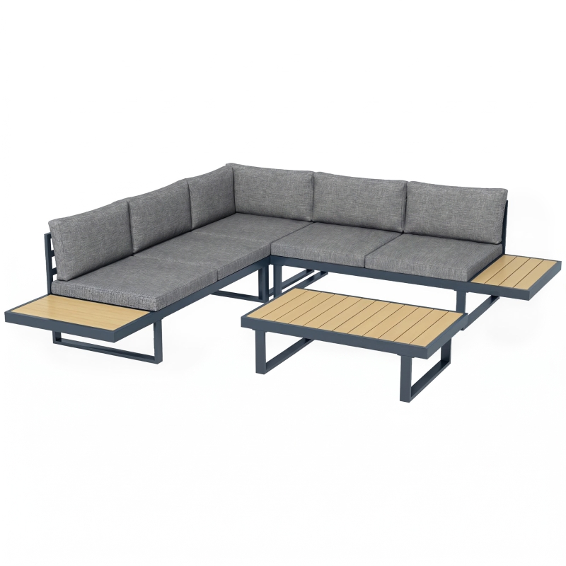 Outsunny Ensemble salon de jardin d'angle design 5 places coussins table basse alu. gris anthracite et imitation bois