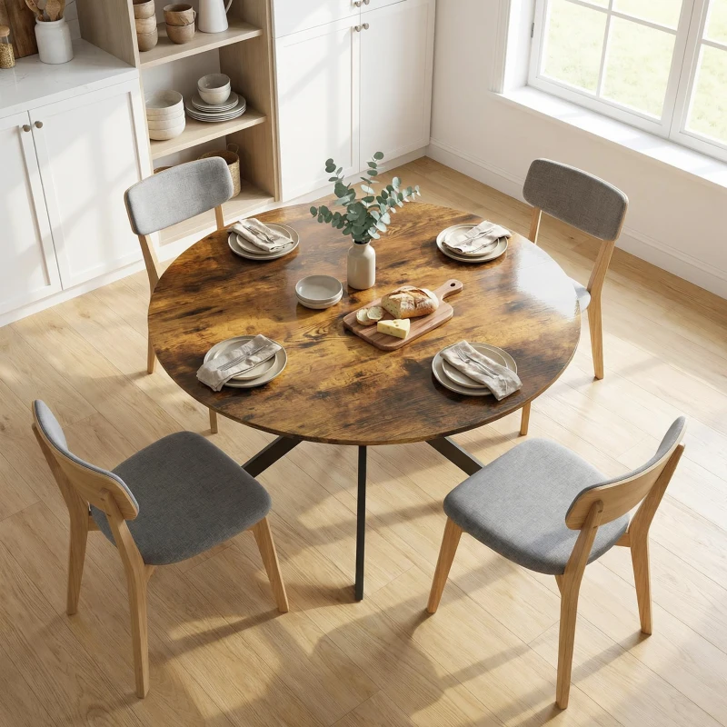 HOMCOM Ronde eettafel voor 4 personen, keukentafel in industriële stijl met stalen poten, voor eetkamer, keuken, Rustiek-Bruin