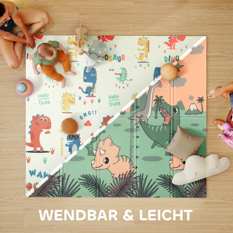 AIYAPLAY Spielmatte Baby 196 x 176 x 1,5 cm faltbar Doppelseitige Krabbelmatte Mehrfarbig