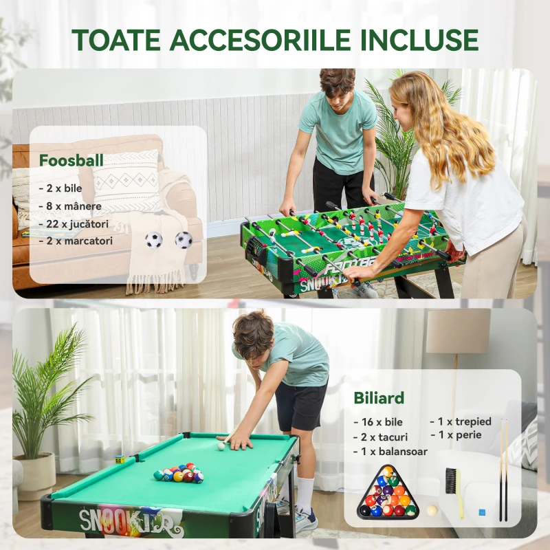 HOMCOM Masă de Joc 6 în 1 cu Fotbal de Masă, Biliard, Air Hockey, Ping Pong, Inele și Hochei pe Iarbă, 118x104x71 cm