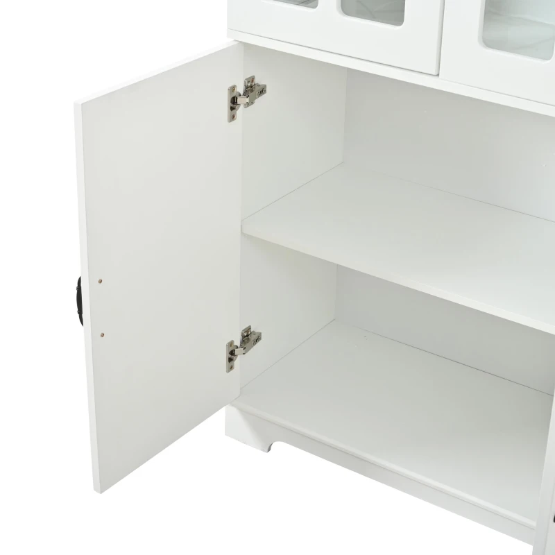 Vitrinenschrank, 4-türig, viel Stauraum mit 5 Einlegeböden, Landhaus-Stil, 80x38x180 cm, Weiß