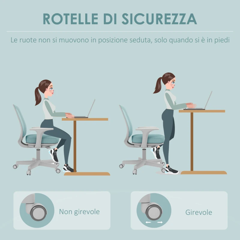 Vinsetto Sedia da Ufficio Ergonomica ad Altezza Regolabile con Schienale Traspirante, 55x48x82.5-94.5 cm, Verde Chiaro