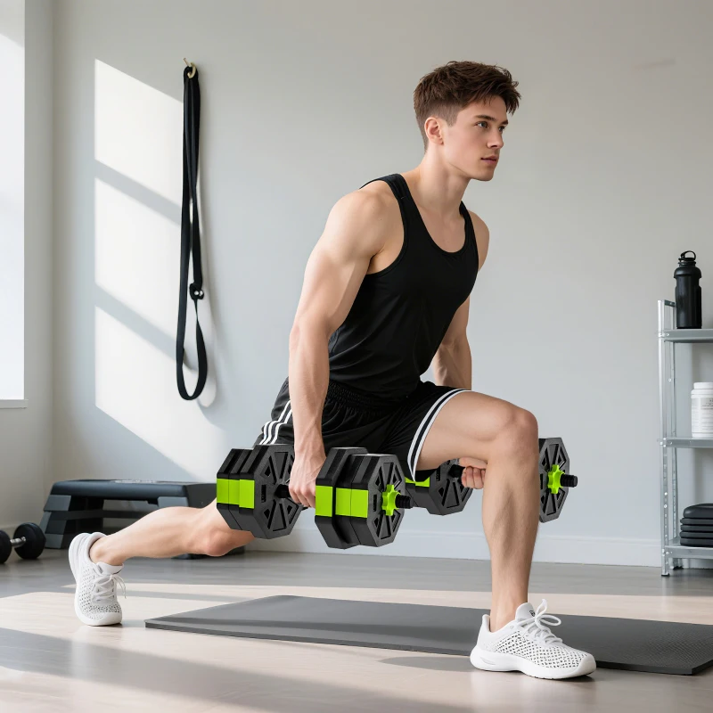 SPORTNOW Juego de Mancuernas Ajustables 20 kg 6 en 1 como Kettlebell Barra Mancuernas Soporte para Flexiones para Gimnasio Casa