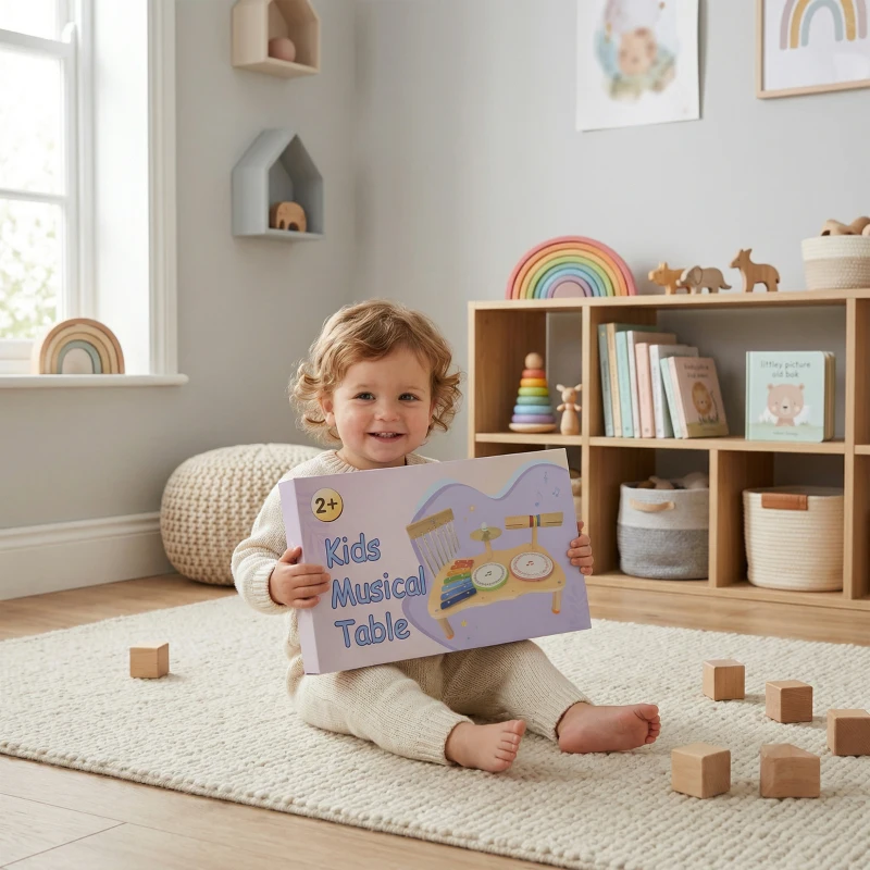 AIYAPLAY Instrumentos Musicales Infantiles de Madera Montessori con Tambor Xilófono Doble Tono Platillo Campana de Viento