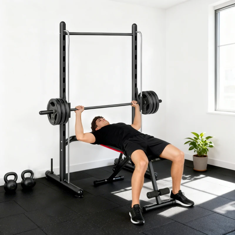 HOMCOM Adjustable Squat Rack, with Pull Up Bar, Barbell Bar for Home Gym
