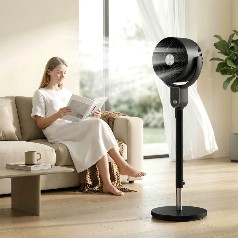 HOMCOM Ventilateur sur pied silencieux 20 dB, oscillation 70°+90°, 8 vitesses, télécommande, minuterie 12H, hauteur réglable
