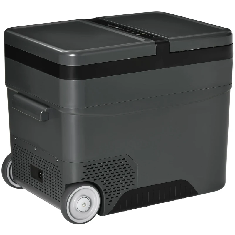 Outsunny Geleira Elétrica de Compressor Portátil 45L Geleira de Carro 12/24V CC com Temperatura de 10℃ a -22℃ Tela LCD Tátil Alças de Transporte e Rodas 63,2x42x50,8cm Cinza