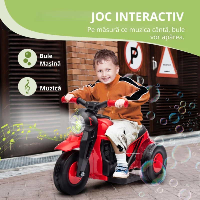 AIYAPLAY Motocicletă electrică pentru copii, 6V cu muzică și bule, 2,5-3 km/h, pentru copii 2-5 ani