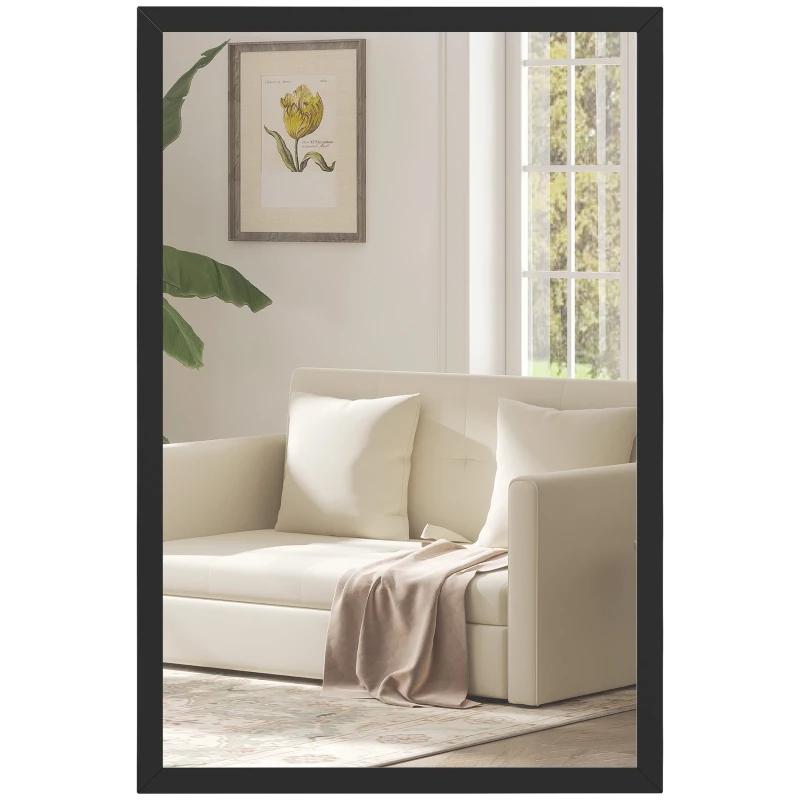 HOMCOM Miroir mural rectangulaire 60 x 40 cm, cadre en bois noir, idéal pour la salle de bain, salon ou chambre