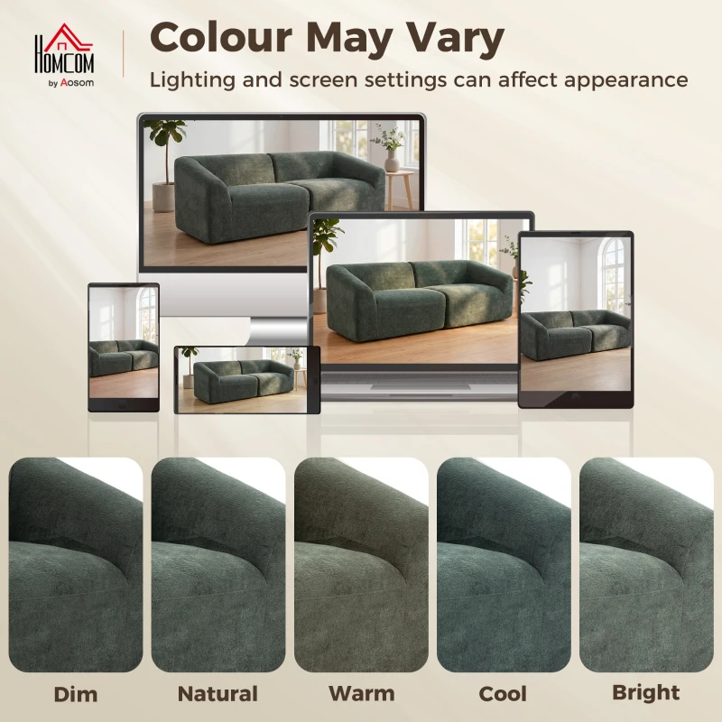 HOMCOM Canapé 3 places en chenille 225 cm, canapé salon rembourré moderne avec assise large, coussin à ressorts, vert foncé