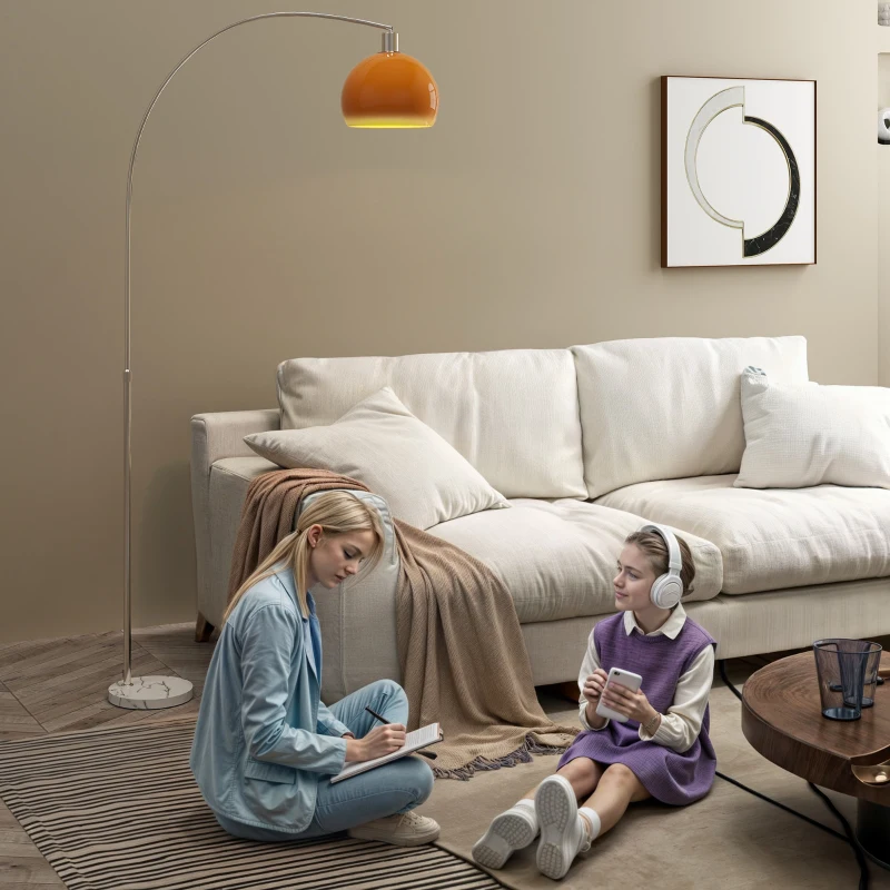 HOMCOM boogvloerlamp met voetschakelaar, van marmer, metaal en kunststof, 26x90x180 cm, wit en oranje(m-9)