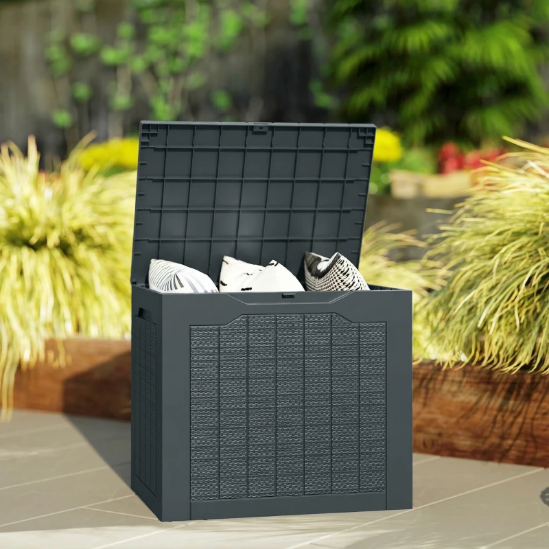 Outsunny Coffre de rangement extérieur 97L avec poignées encastrées, malle de rangement extérieur étanche 56x41x50cm, gris foncé
