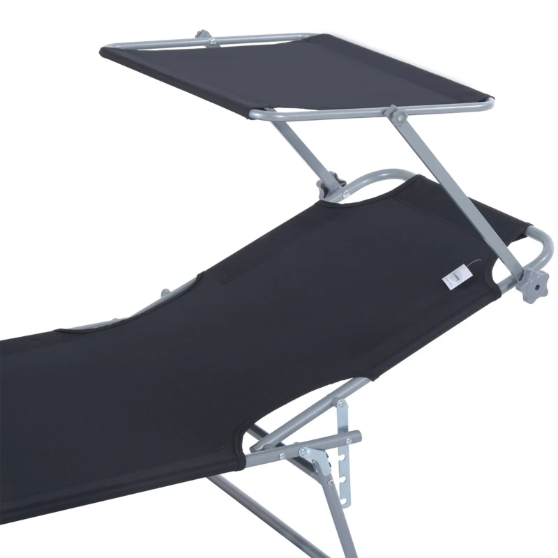 Outsunny Klapbare ligstoel met zonnescherm, verstelbare rugleuning, metalen frame, 187 x 58 x 36 cm, zwart