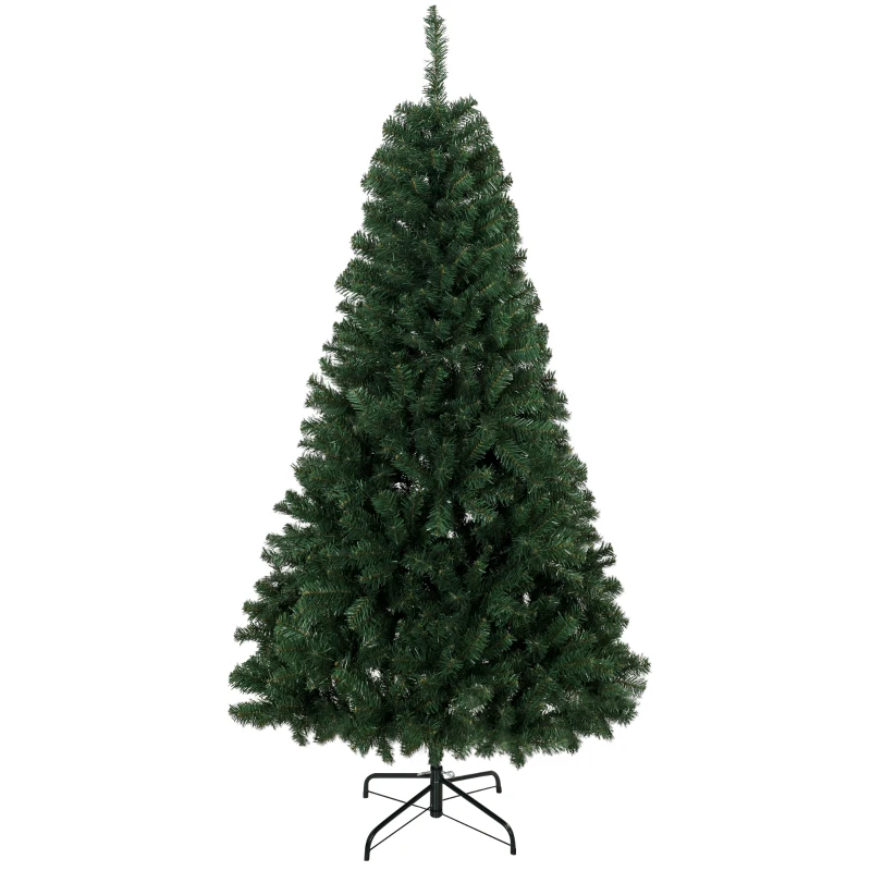 HOMCOM Árbol de Navidad 180 cm Artificial con 888 Ramas Ignífugas, Base Metálica Plegable, Verde