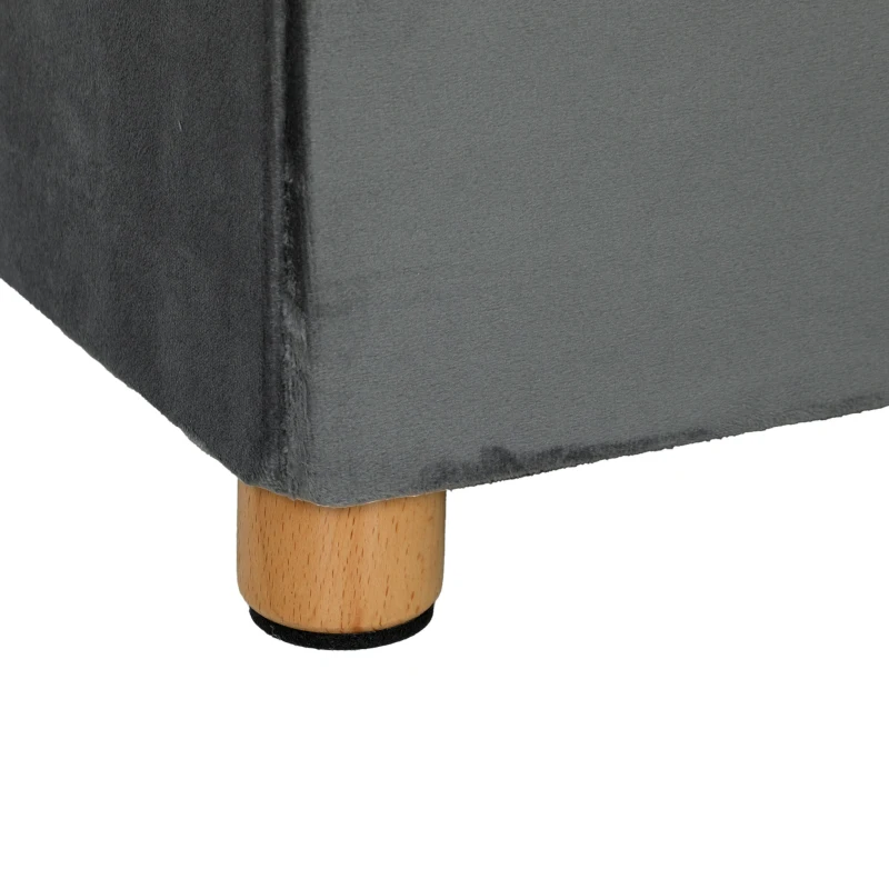 HOMCOM Velvet Upholstered Foldable Ottoman Footrest, Storage Ottoman Bench with Wood Legs for Living Room, Grey