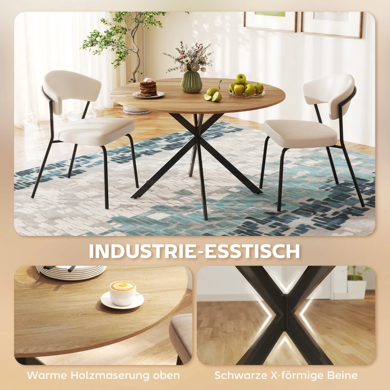 HOMCOM Ronde eettafel voor 4 personen, keukentafel in industriële stijl met stalen poten, voor eetkamer en keuken, eiken