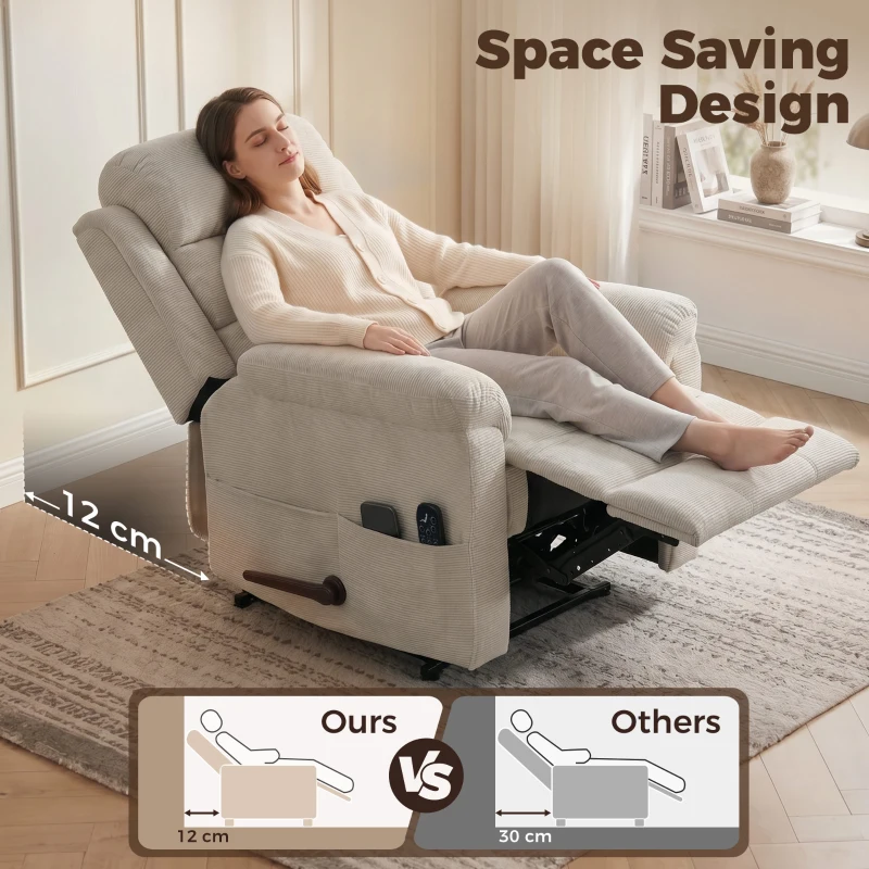 HOMCOM Fauteuil Inclinable de Massage et Chauffage, Fauteuil de Relaxation, Appuie-tête Réglable Poches Latérales, Crème