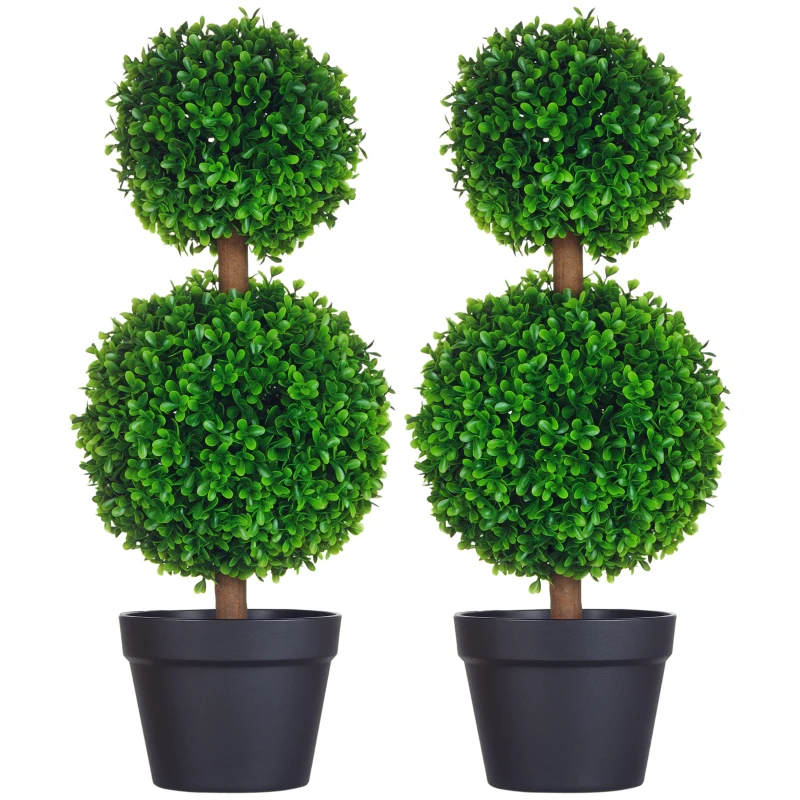 HOMCOM 2-delige set kunstboek, 2 buxusbomen, buiten, 17 cm x 17 cm x 60 cm, Groen + Bruin + Zwart.