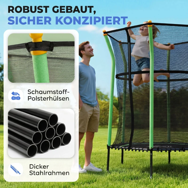 HOMCOM Trampolin für Kinder, 122 x 111 cm, mit Sicherheitsnetz, gepolstert, Stahl, belastbar bis 50 kg