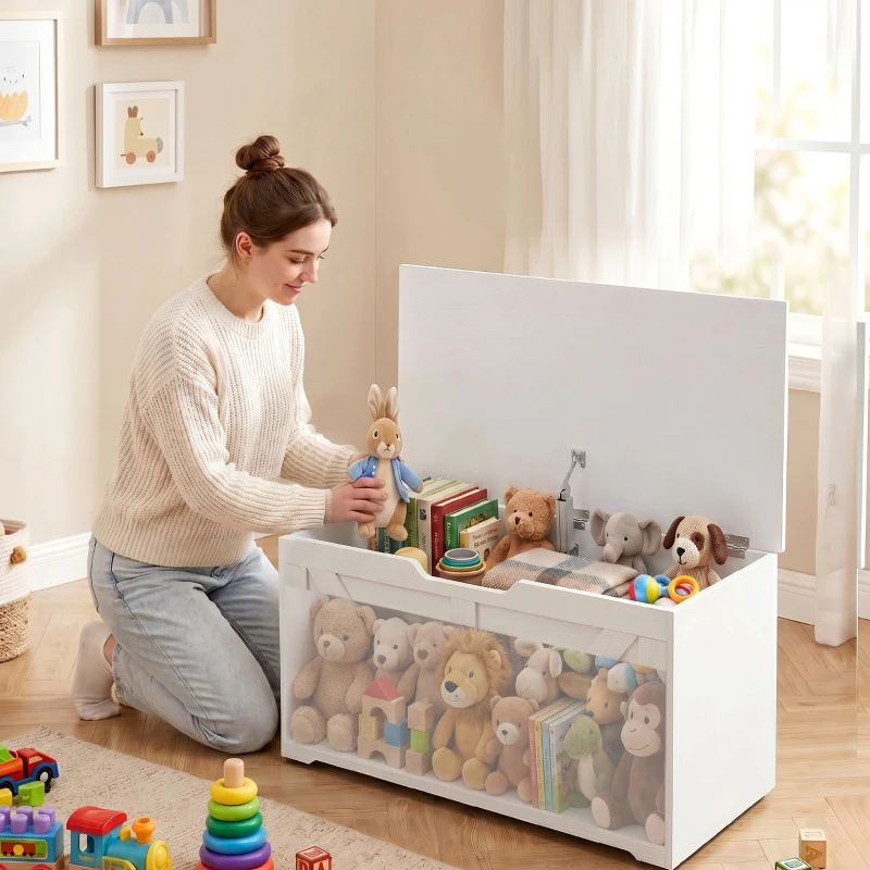 HOMCOM Baú de Arrumação 100L com Dobradiça de Segurança e Puxador em U para Hall de Entrada ou Sala 80x40x45 cm Branco