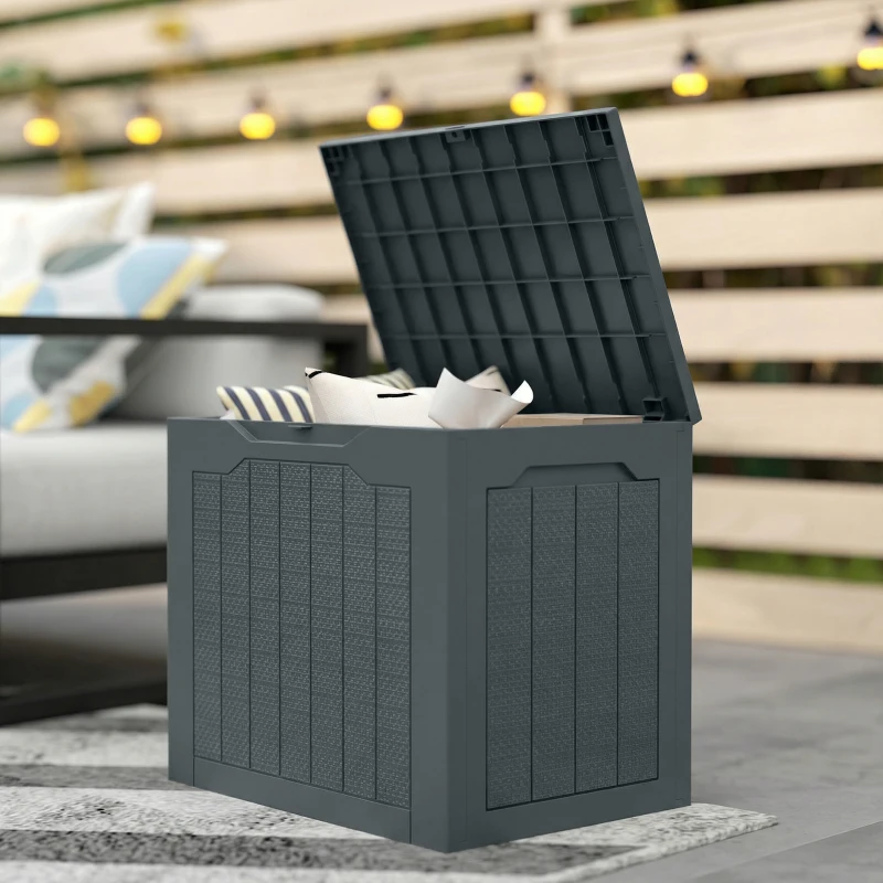 Outsunny Coffre de rangement extérieur 97L avec poignées encastrées, malle de rangement extérieur étanche 56x41x50cm, gris foncé