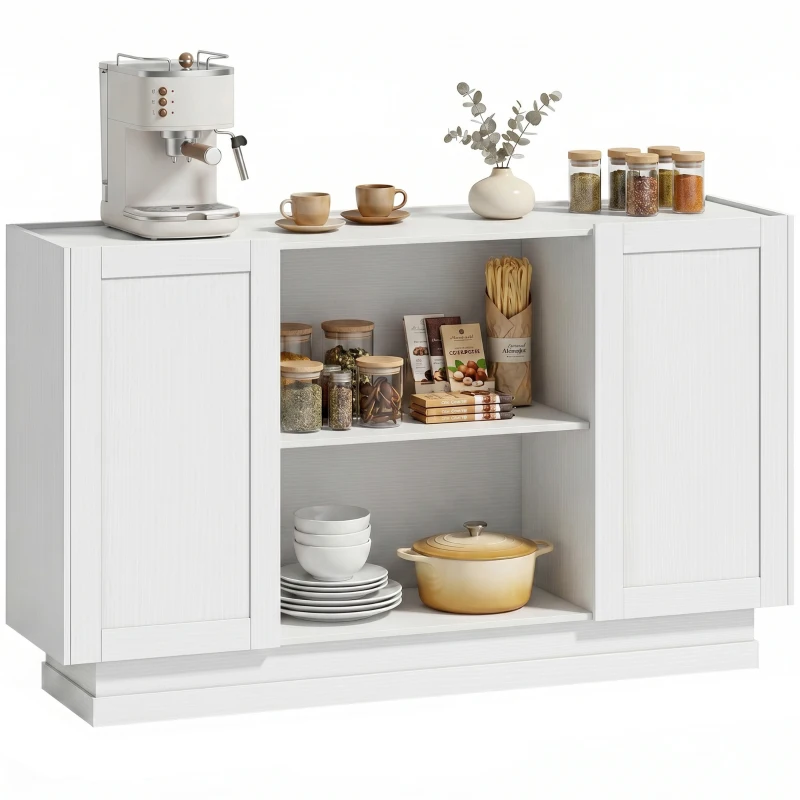 HOMCOM Sideboard Buffet Cabinet, 133 cm Storage Cabinet with 2 Open Shelves, 2 Cupboards and Soft Close Doors, White