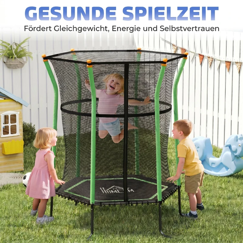 HOMCOM Trampolin für Kinder, 122 x 111 cm, mit Sicherheitsnetz, gepolstert, Stahl, belastbar bis 50 kg
